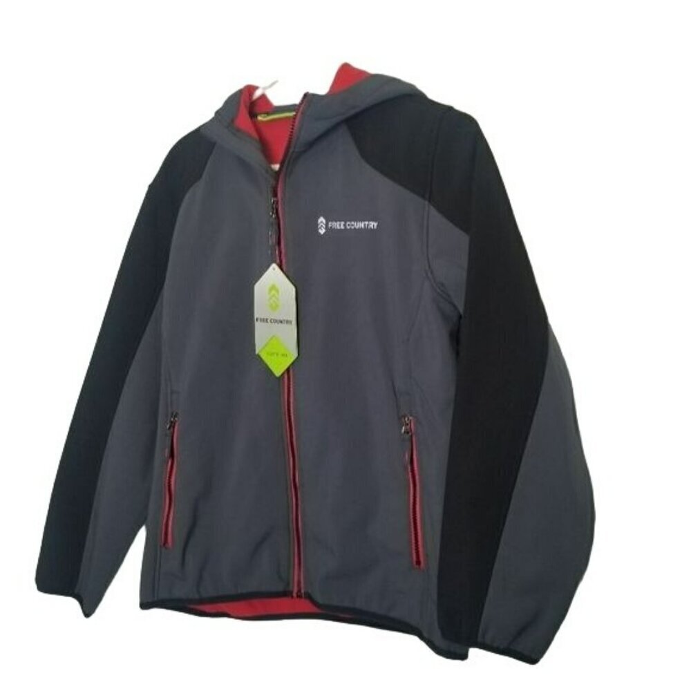 Free Country NWT Grey Black Jacket Boys Large Wind and water Resistant Softshell